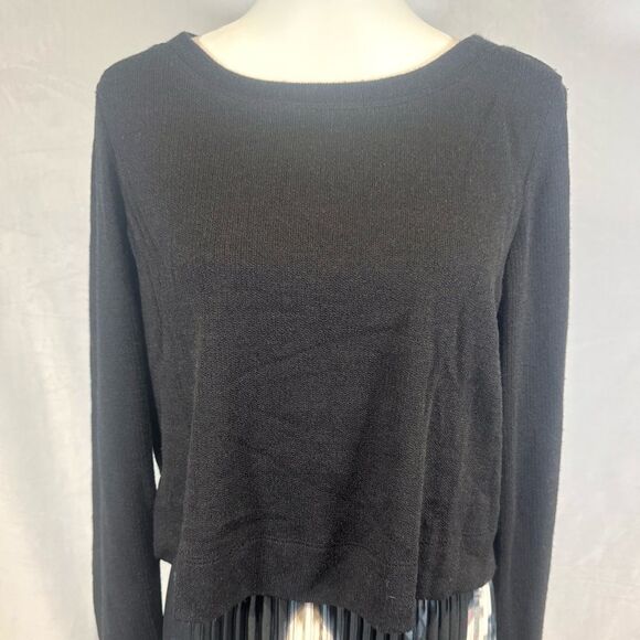 Studio I sweater top satin pleated skirt mixed media midi dress size XL NWT - Picture 2 of 8